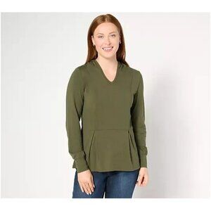 Belle by Kim Gravel TripleLuxe Knit Fit & Flare Hooded Top Black Olive S A662769